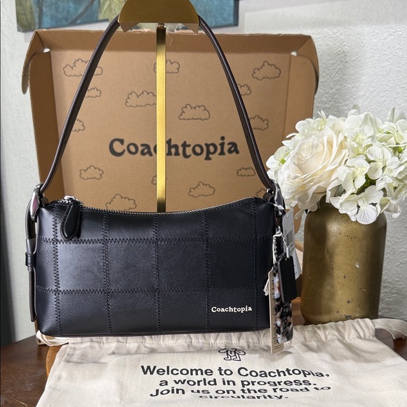 Coachtopia Alter Ego Small Checkerboard Upcrafted Black Leather Shoulder Bag NWT - Picture 2 of 16